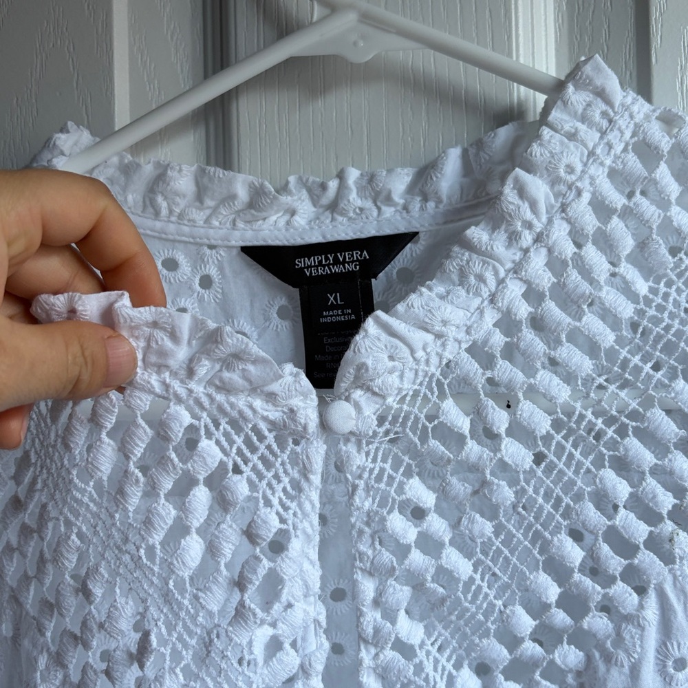Simply Vera Vera Wang Eyelet Blouse Top Women's XL White - Picture 8 of 13